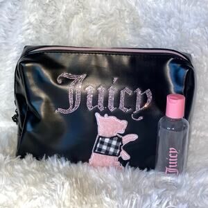 Juicy Couture Fuzzy Scottie Dog Rhinestone Bling Makeup Bag & Squeeze Bottle